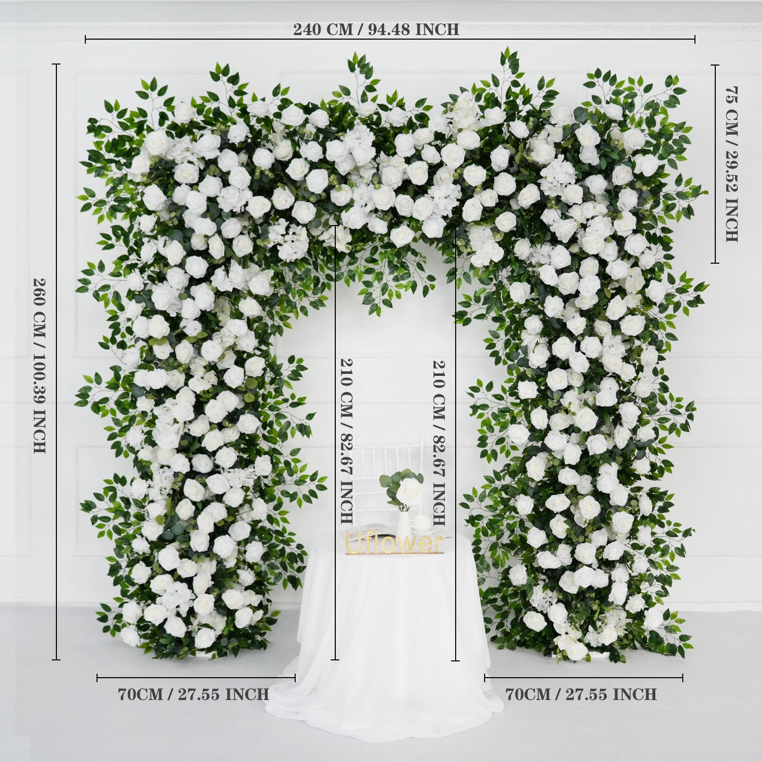 Uflower White Rose Green Leaf Ficus Leaf Square Floral Arches